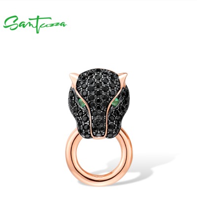 SANTUZZA 925 Sterling Silver Pendant For Women Black Green Spinel Panther leopard Animal  Jewelry