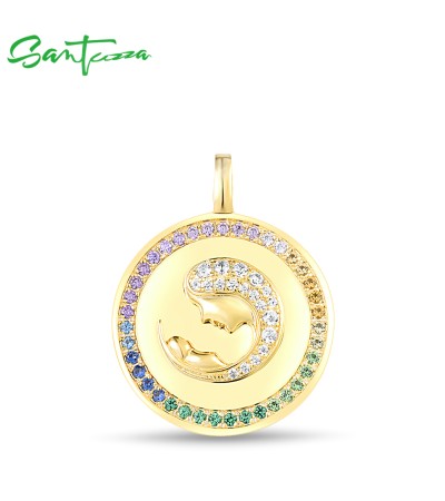 SANTUZZA Silver Pendant 925 Sterling Silver Gradien Colorful Stones Mother Baby Pendant Jewelry