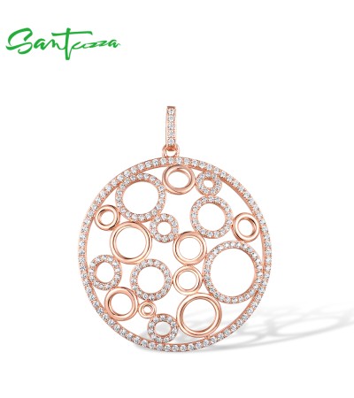 SANTUZZA 925 Sterling Silver Pendant  White Cubic Zirconia Circle Geometric Fine Jewelry