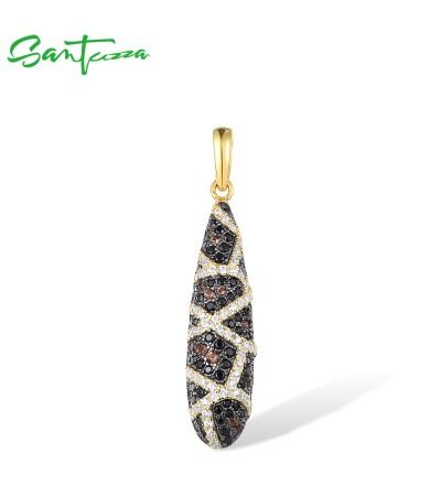 SANTUZZA Pure 925 Sterling Silver Pendant Black Brown Spinel White Cubic Zirconia Jewelry