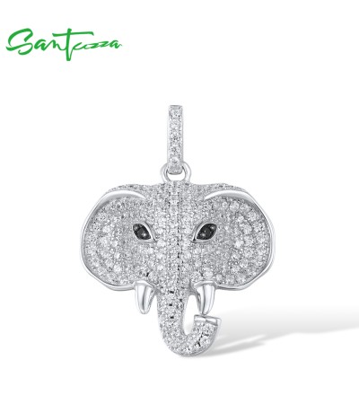 SANTUZZA 925 Sterling Silver Elephant Pendant Black Spinel White CZ Animal Fine Jewelry