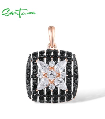 SANTUZZA Pendant 925 Sterling Silver Black Spinel White CZ Star Square Fine Jewelry