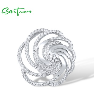 SANTUZZA 925 Sterling Silver Pendant White Cubic Zirconia Swirl Flower Pendant Fine Jewelry