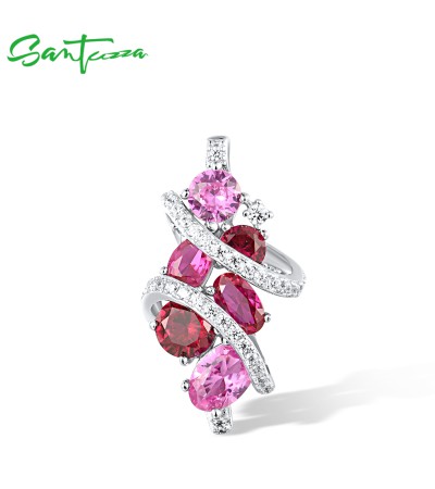 SANTUZZA 925 Sterling Silver Pendant Lab Created Pink Sapphire Ruby CZ Fine Jewelry