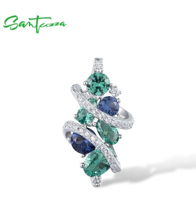 SANTUZZA 925 Sterling Silver Pendant Green Blue Spinel White CZ Pendant Gorgeous Trendy Fine Jewelry
