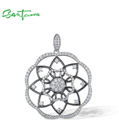 SANTUZZA 925 Sterling Silver Pendant White Cubic Zirconia Kaleidoscope Pendant Fine Jewelry