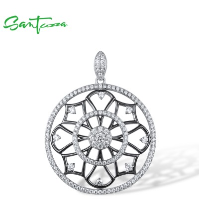 SANTUZZA 925 Sterling Silver Pendant White Cubic Zirconia Kaleidoscope Pendant Fine Jewelry