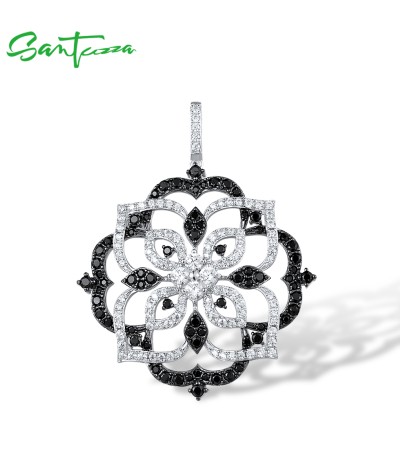 SANTUZZA 925 Sterling Silver Pendant Black Spinel White CZ Kaleidoscope Jewelry