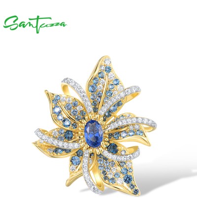 SANTUZZA 925 Sterling Silver Ombre Pendant Blue Spinel White CZ Lily Flower Jewelry