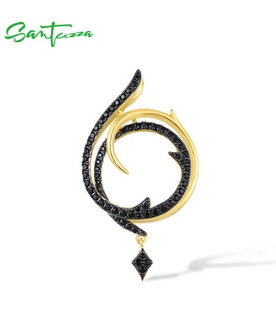 SANTUZZA 925 Sterling Silver Pendant Black Spinel Yellow Plated Fine Jewelry