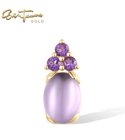 SANTUZZA 14K 585 Yellow Gold Pendant Amethyst Oval Fine Jewelry Set 