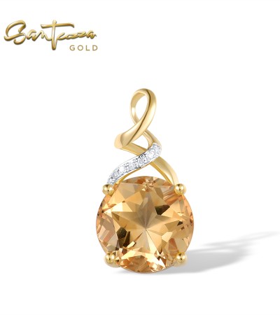 SANTUZZA 14K 585 Yellow Gold Pendant Citrine Diamond Fine Jewelry