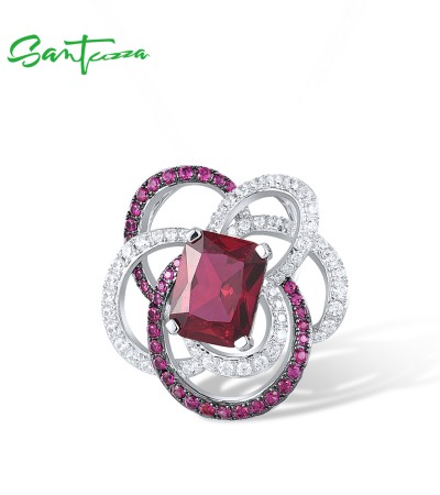 SANTUZZA Pure 925 Sterling Silver Pendant Created Ruby White CZ Jewelry