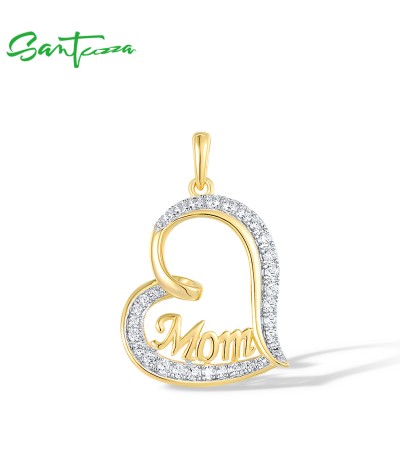 SANTUZZA 925 Sterling Silver Pendant White Cubic Zirconia Sweet Heart Mothers Day Gifts Jewelry