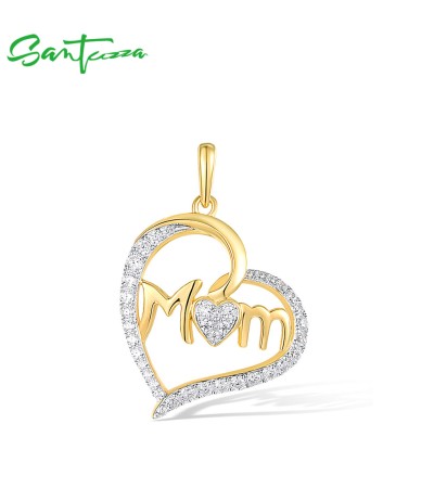 SANTUZZA 925 Sterling Silver Pendant White Cubic Zirconia Double Heart Mothers Day Jewelry