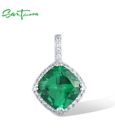 SANTUZZA 925 Sterling Silver Pendant for Women Green Spinel White Cubic Zirconia Fine Jewelry - Green Stones/Silver Color