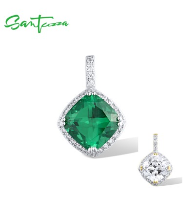 SANTUZZA 925 Sterling Silver Pendant for Women Green Spinel White Cubic Zirconia Fine Jewelry - White Stones/Yellow Gold Plating
