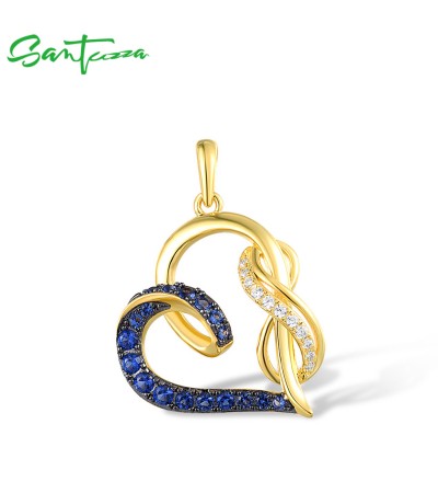 SANTUZZA 925 Sterling Silver Pendant Blue Nano / White Cubic Zirconia Yellow Plated Heart Jewelry