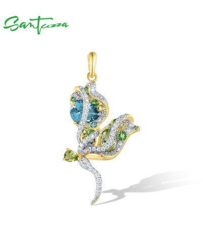 SANTUZZA 925 Sterling Silver Pendant Colorful Gems Butterfly Fine Jewelry