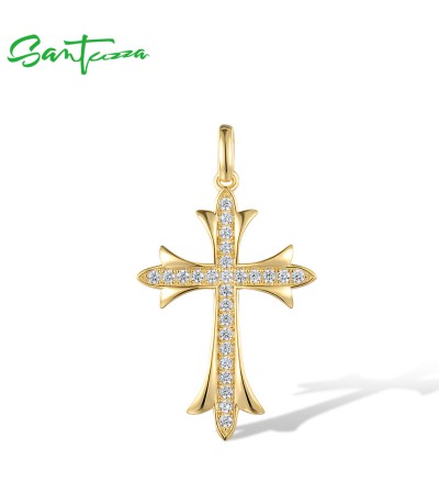 SANTUZZA 925 Sterling Silver Pendant White Cubic Zirconia Cross Fine Jewelry