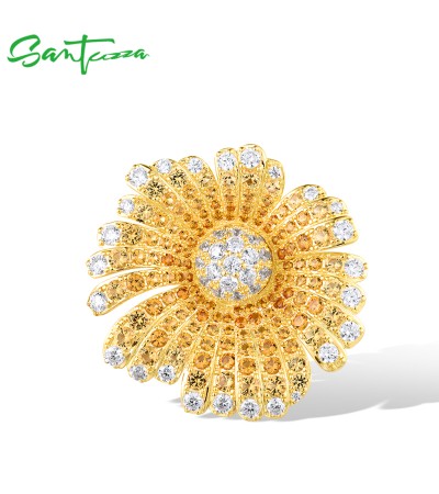 SANTUZZA 925 Sterling Silver Pendant Yellow Nano Crysta Sun Flower Jewelry