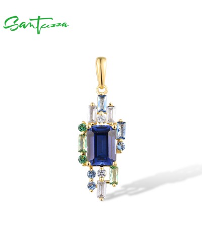 SANTUZZA 925 Sterling Silver Pendant Sparkling Blue Spinel Chic Starry Jewelry