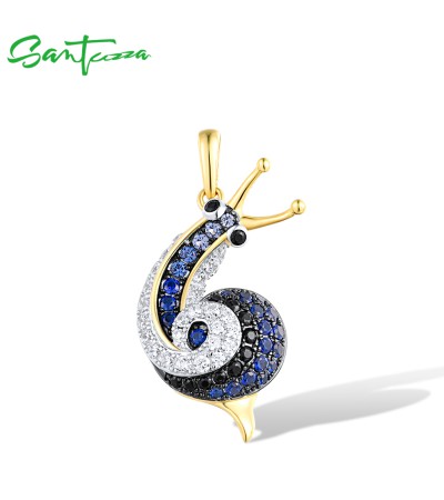 SANTUZZA 925 Sterling Silver Pendant Sparkling Blue Black Spinel White CZ Snail Fine Jewelry Sets