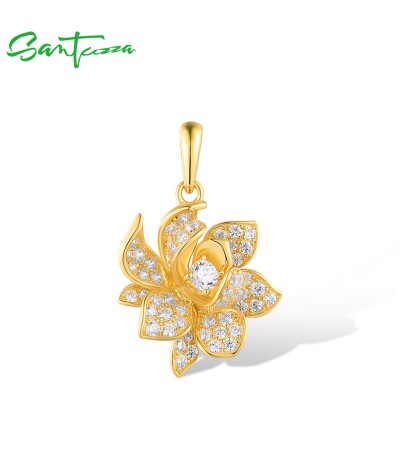 SANTUZZA 925 Sterling Silver Pendant Sparkling White Zircon Unique Fancy Jewelry