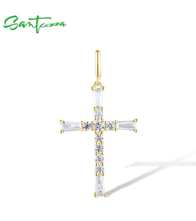 SANTUZZA 925 Sterling Silver Cross Pendant White White Cubic Zirconia Jewelry