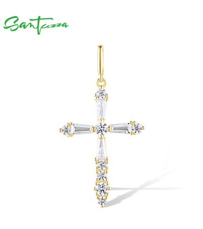 SANTUZZA 925 Sterling Silver Cross Pendant White White Cubic Zirconia Jewelry