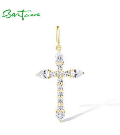 SANTUZZA 925 Sterling Silver Pendant White White Cubic Zirconia Cross Jewelry
