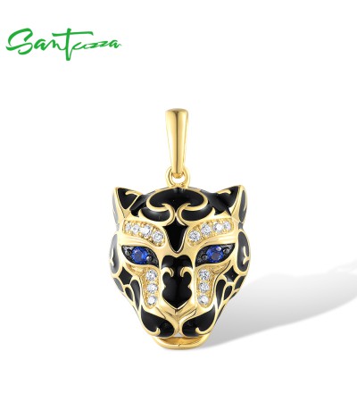 SANTUZZA 925 Sterling Silver Black Leopard Pendant Green Spinel Neutral Style Jewelry