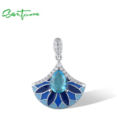 SANTUZZA 925 Sterling Silver Pendant Sparkling Blue Stone Enamel Jewelry
