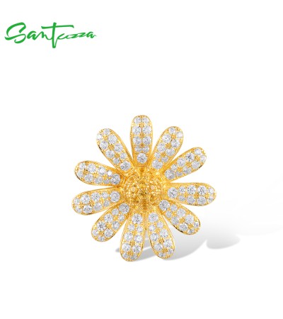 SANTUZZA 925 Sterling Silver Pendant Sparkling White Zircon Fashion Flower Jewelry