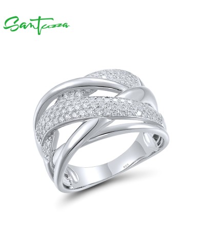 SANTUZZA 925 Sterling Silver Rings White Cubic Zirconia Jewelry - US 7
