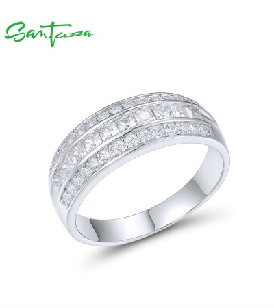 SANTUZZA 925 Sterling Silver Ring White Cubic Zirconia Classic Tapper Band Jewelry - US 8