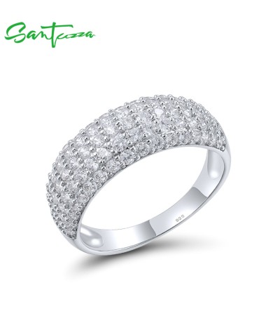 SANTUZZA 925 Sterling Silver Classic Rings White Cubic Zirconia Fine Jewelry - US 9
