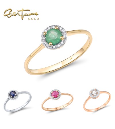 SANTUZZA 14K 585 Yellow/ Rose/ White Gold Ring Round Emerald/ Blue Sapphire/ Ruby/Topaz Diamond Chic Fine Jewelry - Blue Sapphire/White Gold/US 5.5