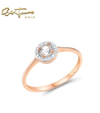 SANTUZZA 14K 585 Yellow/ Rose/ White Gold Ring Round Emerald/ Blue Sapphire/ Ruby/Topaz Diamond Chic Fine Jewelry - Semi Precious/Rose Gold/US 6.5