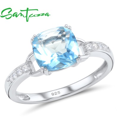 SANTUZZA 925 Sterling Silver Rings Newest Sky Blue Fine Jewelry - US 6.5