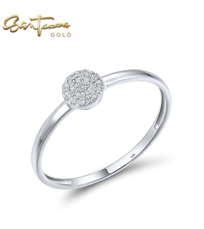 SANTUZZA 14K 585 Yellow / Rose / White Gold Ring Diamond Round Cirle Fine Jewelry - White Gold/US 7.5