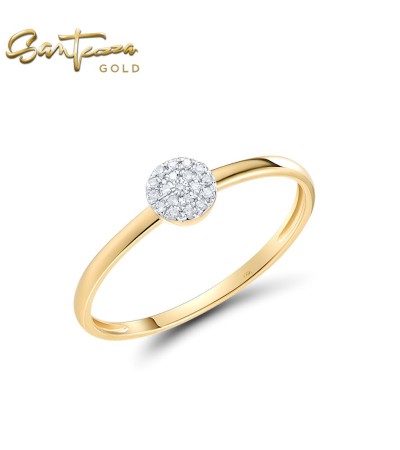 SANTUZZA 14K 585 Yellow / Rose / White Gold Ring Diamond Round Cirle Fine Jewelry - Yellow Gold/US 7