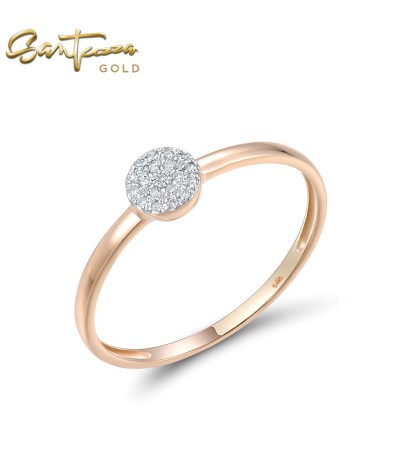 SANTUZZA 14K 585 Yellow / Rose / White Gold Ring Diamond Round Cirle Fine Jewelry - Rose Gold/US 6.5