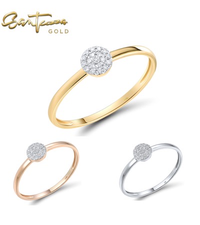 SANTUZZA 14K 585 Yellow / Rose / White Gold Ring Diamond Round Cirle Fine Jewelry - White Gold/US 5.5