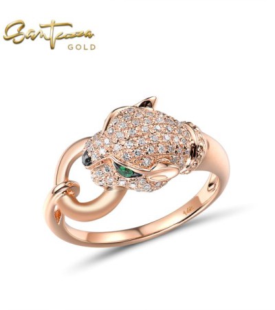 SANTUZZA 14K 585 Rose Gold Ring Leopard Ring Diamond Fine Jewelry - US 6.5
