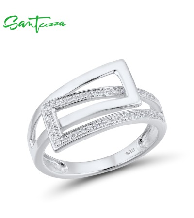 SANTUZZA Rings 925 Sterling Silver White Cubic Zirconia Linear Fine Jewelry - US 8