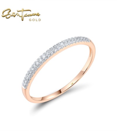 SANTUZZA 14K 585 Rose Gold Ring Sparkling Diamond Fine Jewelry - US 8.5