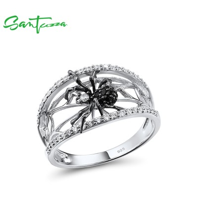 SANTUZZA 925 Sterling Silver Ring Ring Black Spider Jewelry - US 7