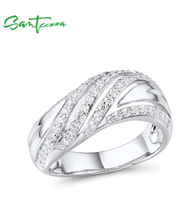 SANTUZZA 925 Sterling Silver Ring White Cubic Zirconia Fine Jewelry - US 8.5