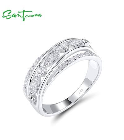 SANTUZZA 925 Sterling Silver Rings Sparkling White CZ Delicate Jewelry - US 6